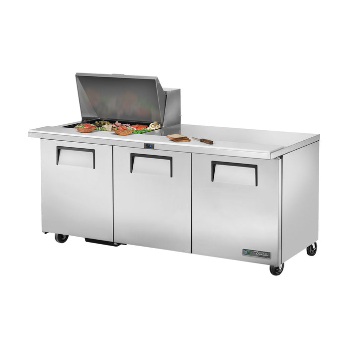 True Refrigeration Prep Table - 12x 1/6 Top Pans - 3 Solid Swing Doors - TSSU-72-12M-B-HC