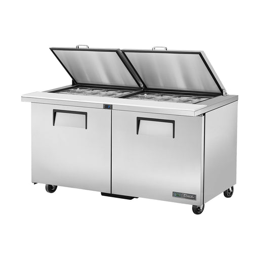 True Refrigeration Prep Table - 24x 1/6 Top Pans - 2 Solid Swing Doors - Removable lids - TSSU-60-24M-B-ST-HC FLID
