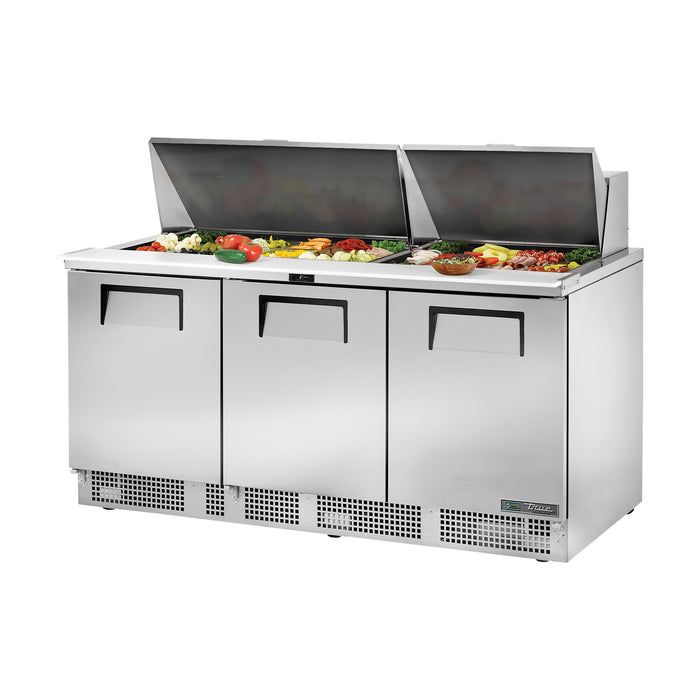True Refrigeration Prep Table - 30x 1/6 Top Pans - 3 Solid Swing Doors - TFP-72-30M-HC