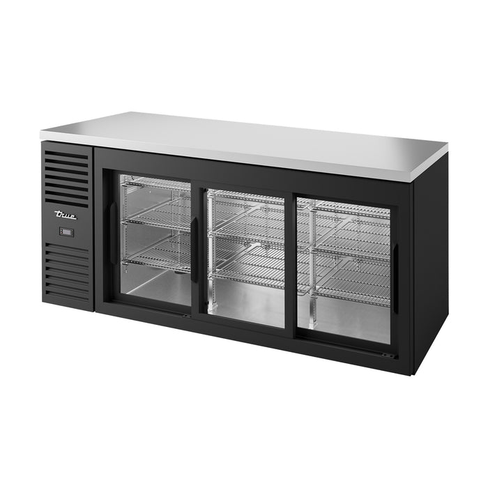 True Refrigeration Bar Refrigerator - Black Ext - 3 Glass Slide Doors - TBR72-RISZ1-L-B-111-2