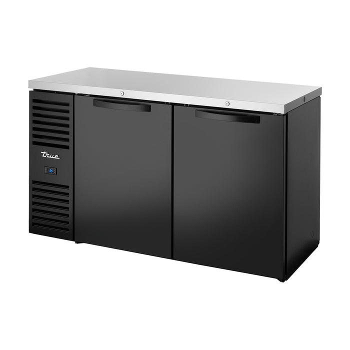 True Refrigeration "Pass-Thru" Bar Refrigerator - Black Ext - 2 Solid Swing Doors Front - 2 Solid Swing Doors Rear - TBR60-PTSZ1-L-B-SS-SS-2