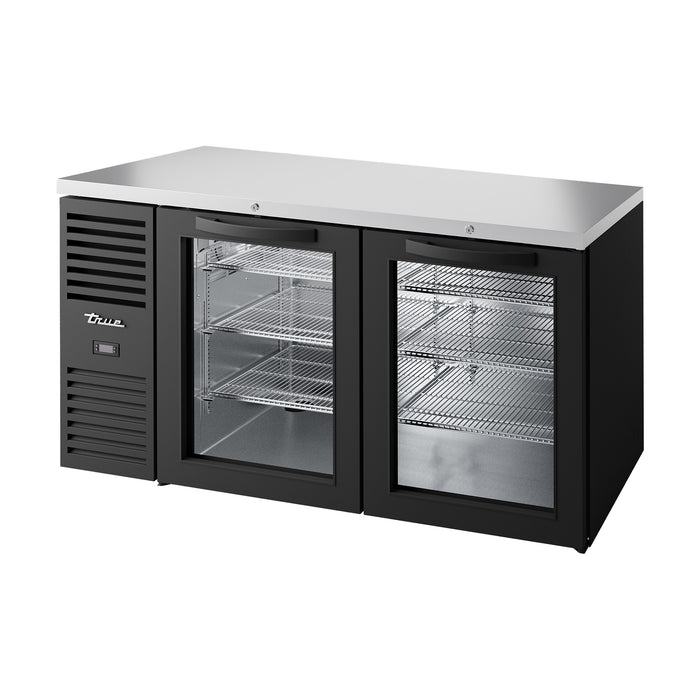 True Refrigeration Bar Refrigerator - Black Ext - 2 Glass Swing Doors - TBR60-RISZ1-L-B-GG-2