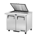 True Refrigeration Prep Table - 12x 1/6 Top Pans - 2 Solid Swing Doors - Removable lids - TSSU-36-12M-B-HC FLID