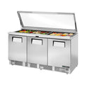 True Refrigeration Glass Lid Prep Table - 30x 1/6 Top Pans - 3 Solid Swing Doors - TFP-72-30M-FGLID-HC