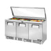 True Refrigeration Glass Lid Prep Table - 30x 1/6 Top Pans - 3 Solid Swing Doors - TFP-72-30M-FGLID-HC