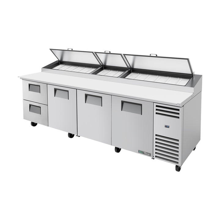True Refrigeration Pizza Prep Table - 15x 1/3 Top Pans - 2 Drawers + 3 Solid Swing Doors - TPP-AT-119D-2-HC