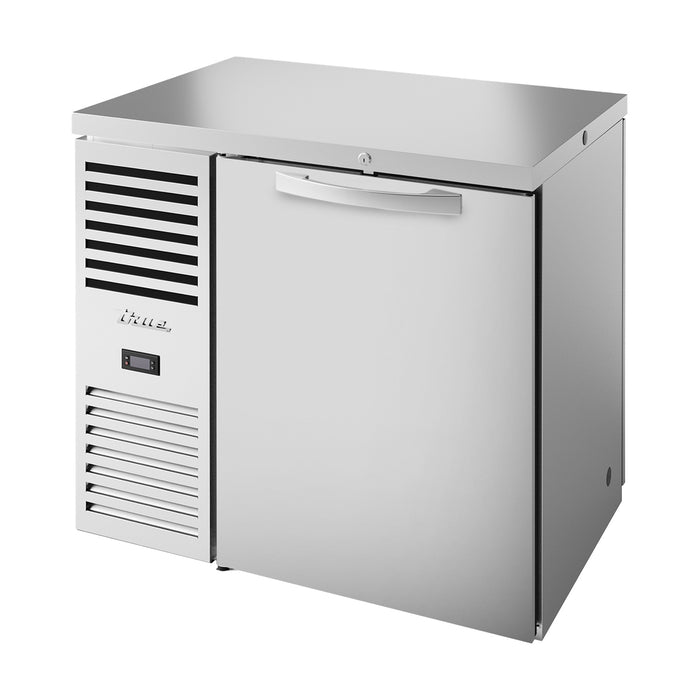 True Refrigeration "Pass-Thru" Bar Refrigerator - Stainless Steel Ext - 1 Solid Swing Door Front - 1 Solid Swing Door Rear - TBR36-PTSZ1-L-S-S-S-2
