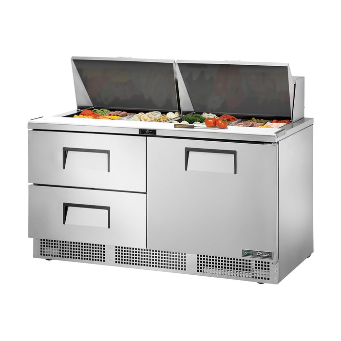 True Refrigeration Prep Table - 24x 1/6 Top Pans - 2 Drawers + 1 Solid Swing Door - TFP-64-24M-D-2-HC