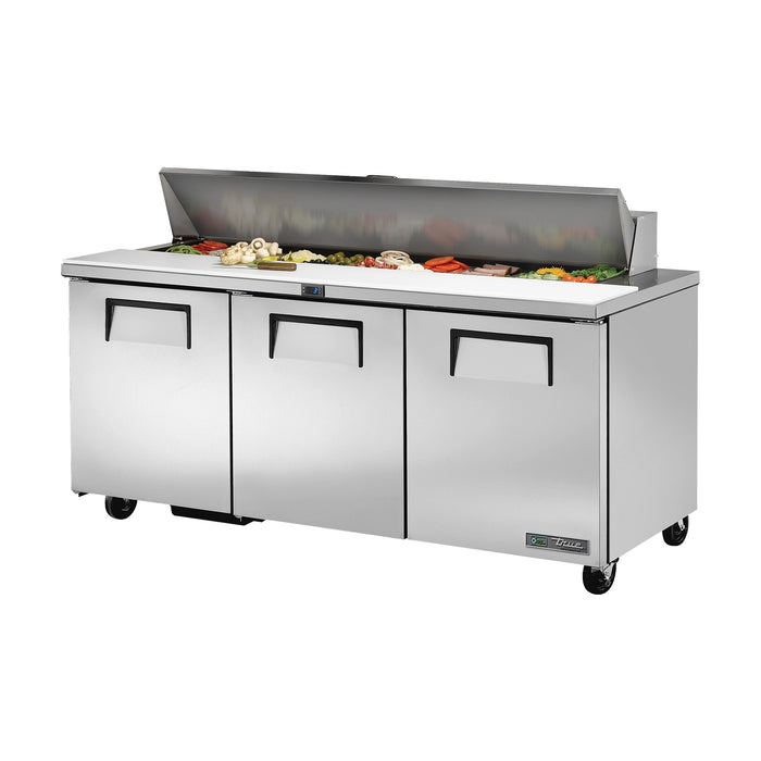 True Refrigeration Prep Table - 18x 1/6 Top Pans - 3 Solid Swing Doors - TSSU-72-18-HC