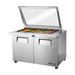 True Refrigeration Glass Lid Prep Table - 18x 1/6 Top Pans - 2 Solid Swing Doors - TSSU-48-18M-B-FGLID-HC