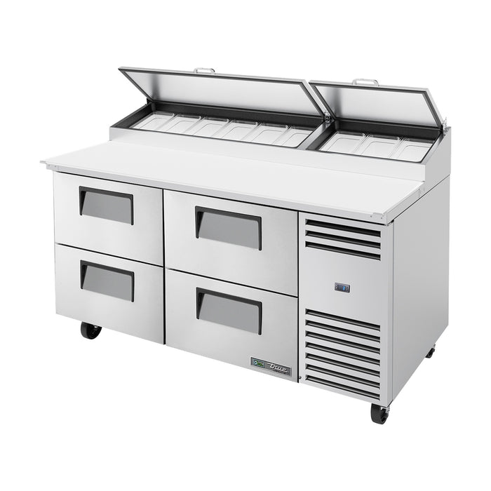 True Refrigeration Pizza Prep Table - 9x 1/3 Top Pans - 4 Drawers - TPP-AT-67D-4-HC