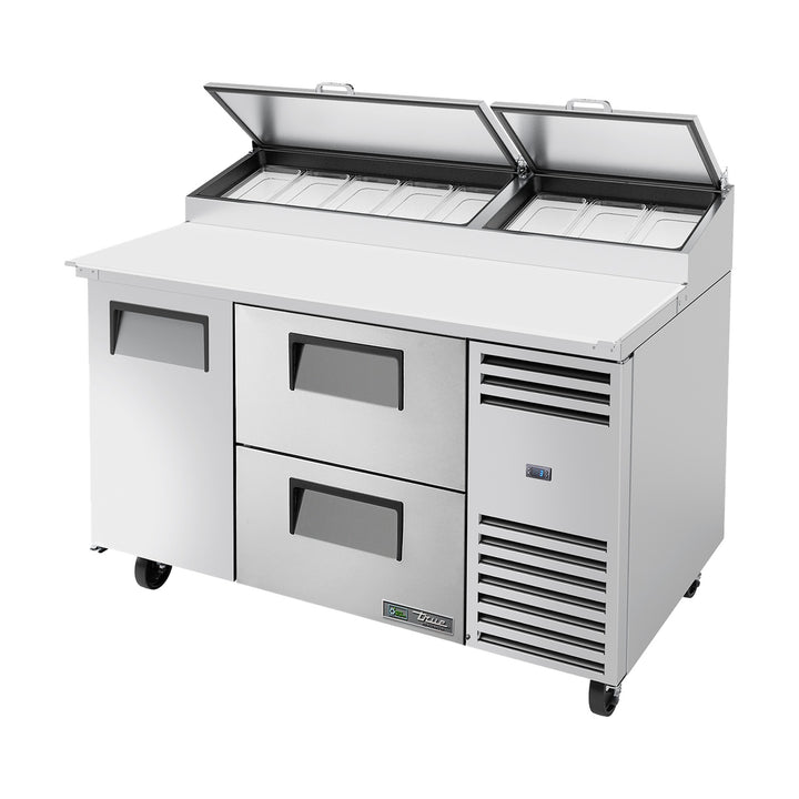 True Refrigeration Pizza Prep Table - 8x 1/3 Top Pans - 2 Drawers + 1 Solid Swing Door - TPP-AT-60D-2-HC