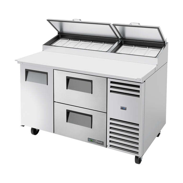 True Refrigeration Pizza Prep Table - 8x 1/3 Top Pans - 2 Drawers + 1 Solid Swing Door - TPP-AT-60D-2-HC
