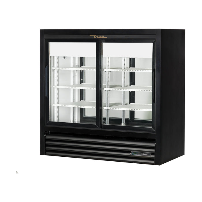 True Refrigeration Glass Door Merchandiser: Slide Door Lower Height Narrow Depth Fast Lane Pass-Thru Refrigerator with R290 Refrigerant and LED Light - GDM-41CPT-48-HC-LD