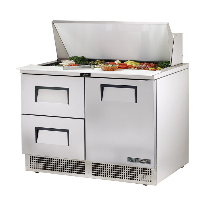True Refrigeration Prep Table - 18x 1/6 Top Pans - 2 Drawers + 1 Solid Swing Door - TFP-48-18M-D-2-HC