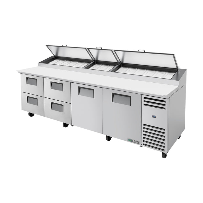 True Refrigeration Pizza Prep Table - 15x 1/3 Top Pans - 4 Drawers + 2 Solid Swing Doors - TPP-AT-119D-4-HC