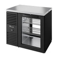 True Refrigeration "Pass-Thru" Bar Refrigerator - Black Ext - 1 Glass Swing Door Front - 1 Glass Swing Door Rear - TBR36-PTSZ1-L-B-G-G-2