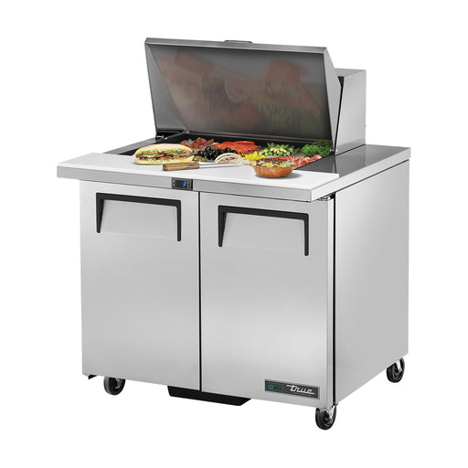 True Refrigeration Prep Table - 12x 1/6 Top Pans - 2 Solid Swing Doors - TSSU-36-12M-B-HC