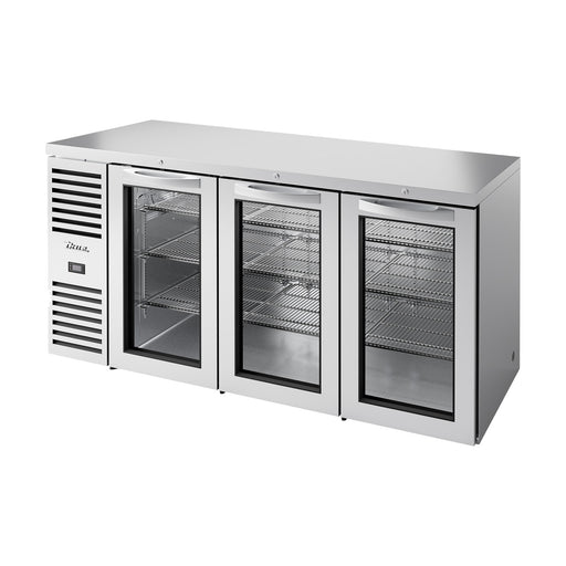 True Refrigeration Bar Refrigerator - Stainless Steel Ext - 3 Glass Swing Doors - TBR72-RISZ1-L-S-GGG-2
