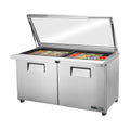 True Refrigeration Glass Lid Prep Table - 24x 1/6 Top Pans - 2 Solid Swing Doors - TSSU-60-24M-B-ST-FGLID-HC