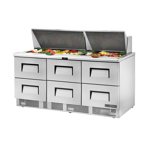 True Refrigeration Prep Table - 30x 1/6 Top Pans - 6 Drawers - TFP-72-30M-D-6-HC