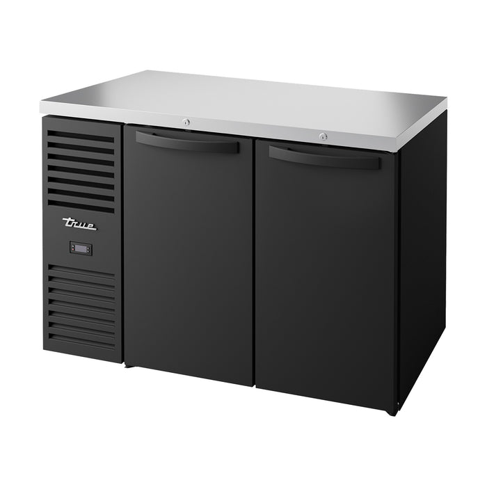 True Refrigeration Bar Refrigerator - Black Ext - 2 Solid Swing Doors - TBR48-RISZ1-L-B-SS-2