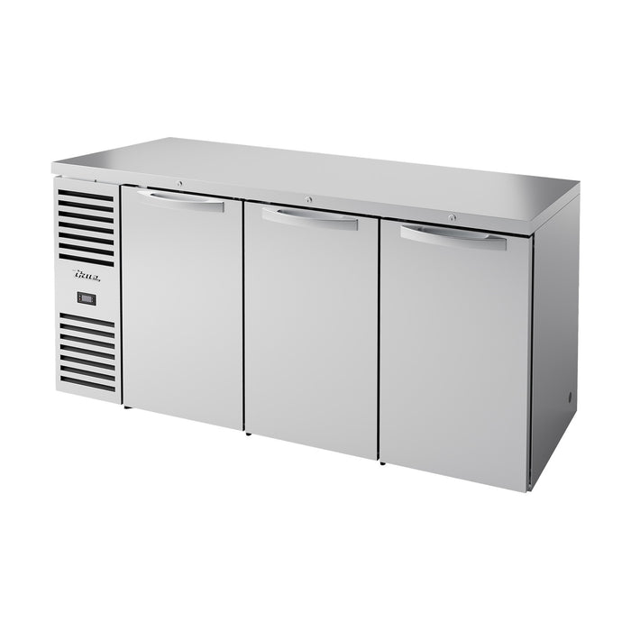 True Refrigeration Bar Refrigerator - Stainless Steel Ext - 3 Solid Swing Doors - TBR72-RISZ1-L-S-SSS-2