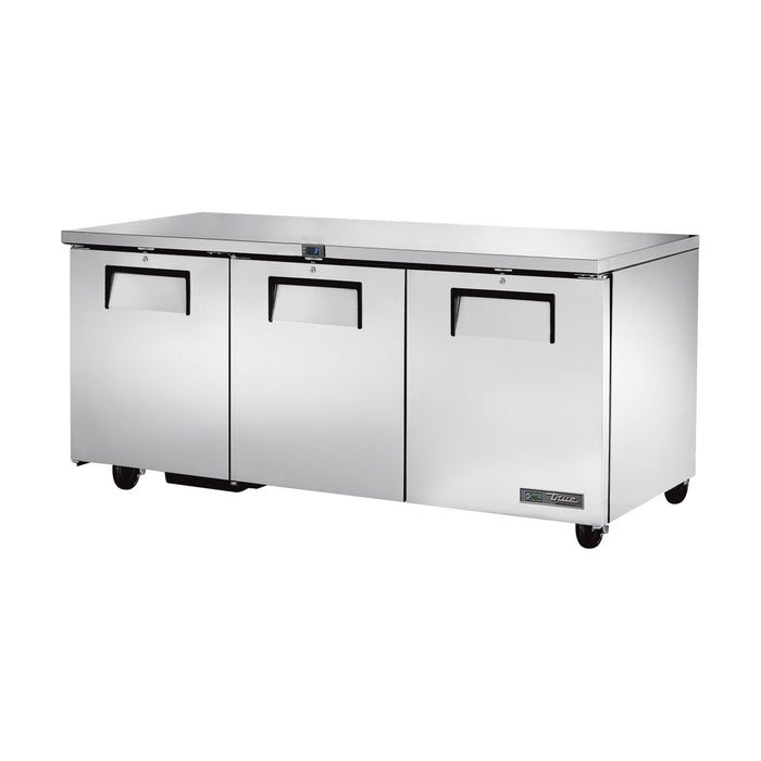 True Refrigeration Undercounter Foodservice Refrigerator - 3 Solid Swing Doors - TUC-72-HC