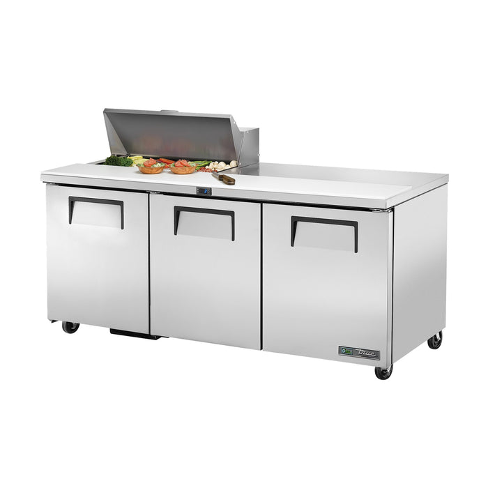 True Refrigeration Prep Table - 8x 1/6 Top Pans - 3 Solid Swing Doors - TSSU-72-08-HC
