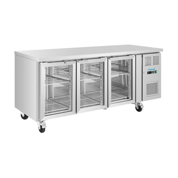 Polar U-Series Three Door Counter Fridge with Glass Doors 465Ltr - UA069-A