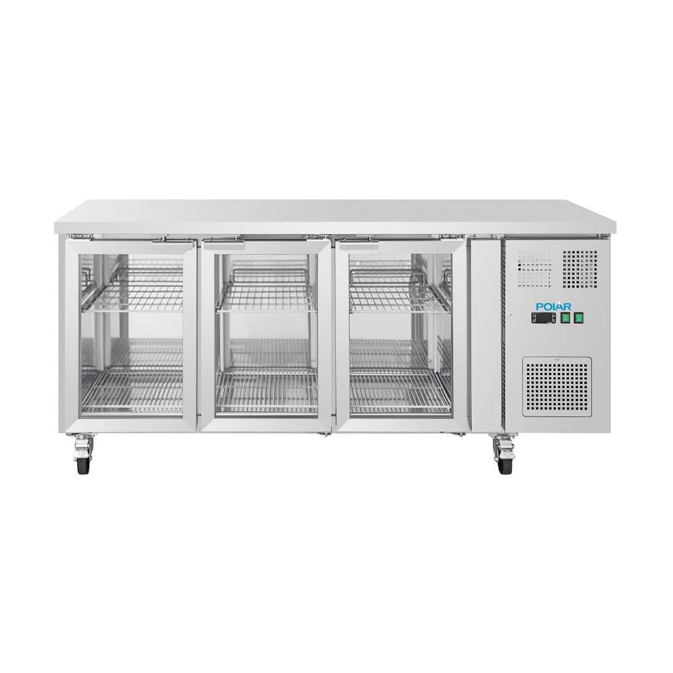 Polar U-Series Three Door Counter Fridge with Glass Doors 465Ltr - UA069-A