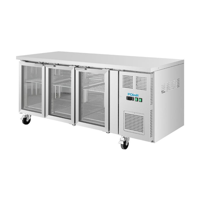 Polar U-Series Three Door Counter Fridge with Glass Doors 465Ltr - UA069-A