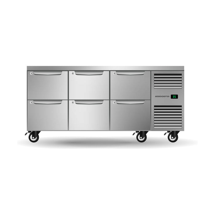 SKOPE ProSpec Six Drawer, Three Bay, Underbench GN 1/1 Fridge 432L - PG11.UBR.3.D6