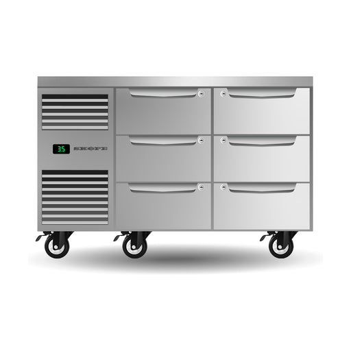 SKOPE ProSpec Six Drawer, Two Bay, Underbench GN 1/1 Fridge 288L - PG11.UBR.2.D6