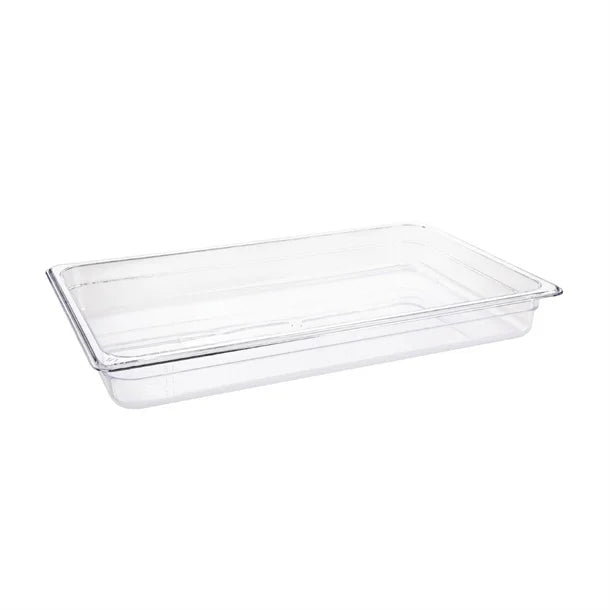 Vogue Clear Polycarbonate Gastronorm Tray 1/1 (65 to 200mm Depths) - Depth: 65mm | Capacity: 9L | Code: U224