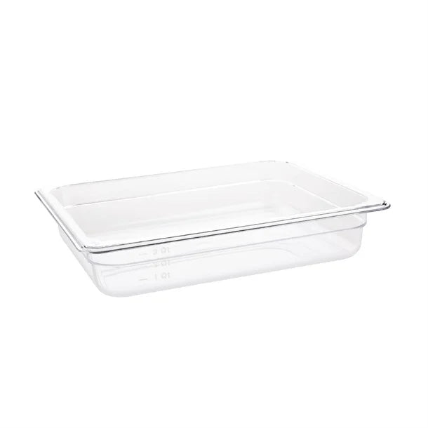 Vogue Clear Polycarbonate Gastronorm Tray 1/2 (65 to 200mm Depths) - Depth: 65mm | Capacity: 9L | Code: U228
