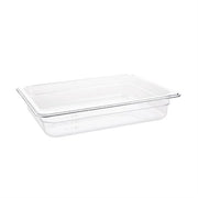 Vogue Clear Polycarbonate Gastronorm Tray 1/2 (65 to 200mm Depths) - Depth: 65mm | Capacity: 9L | Code: U228