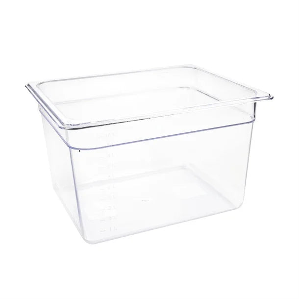 Vogue Clear Polycarbonate Gastronorm Tray 1/2 (65 to 200mm Depths) - Depth: 200mm | Capacity: 11L | Code: U231