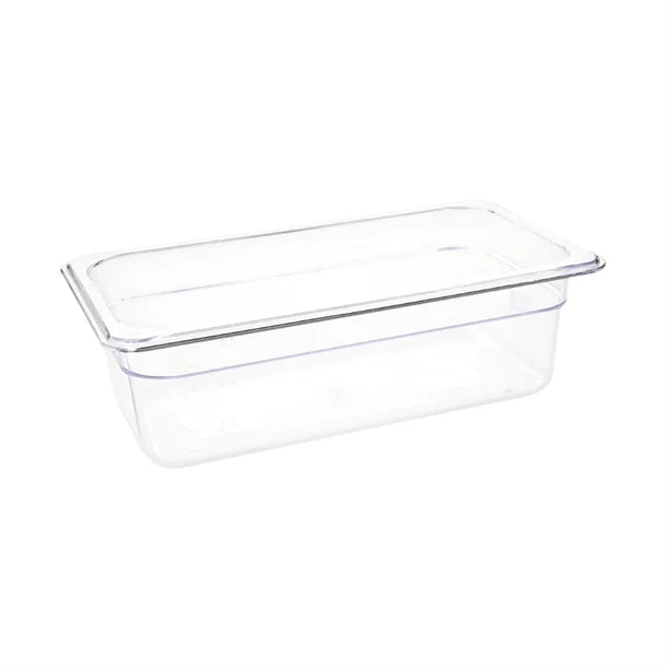 Vogue Clear Polycarbonate Gastronorm Tray 1/3 (65 to 200mm Depths) - Depth: 100mm | Capacity: 3.7L | Code: U233