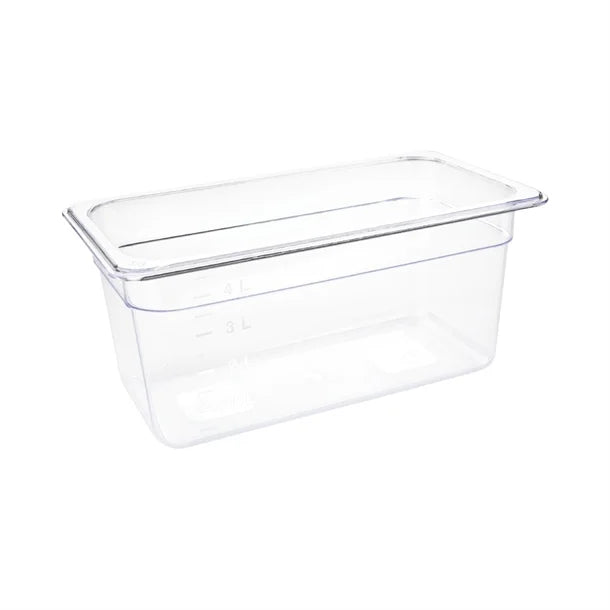 Vogue Clear Polycarbonate Gastronorm Tray 1/3 (65 to 200mm Depths) - Depth: 150mm | Capacity: 5L | Code: U234