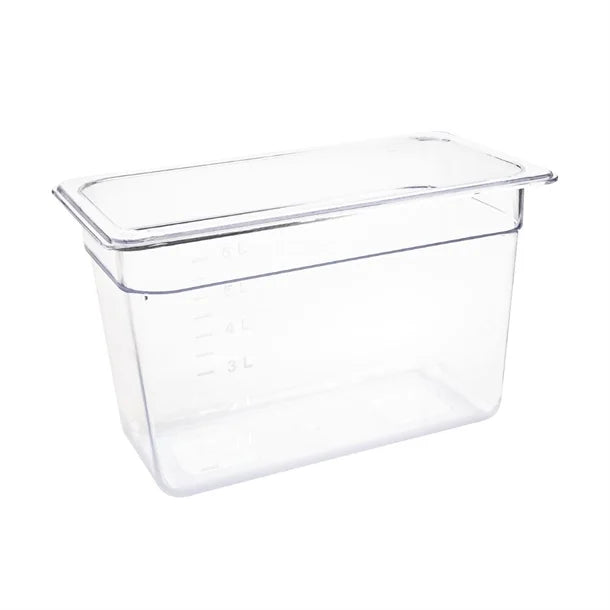 Vogue Clear Polycarbonate Gastronorm Tray 1/3 (65 to 200mm Depths) - Depth: 200mm | Capacity: 7L | Code: U235