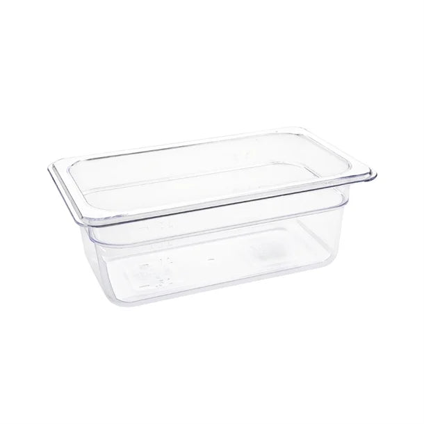 Vogue Clear Polycarbonate Gastronorm Tray 1/4 (65 to 150mm Depths) - Depth: 100mm | Capacity: 2.5L | Code: U237