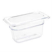 Vogue Clear Polycarbonate Gastronorm Tray 1/9 (65 to 100mm Depths) - Depth: 100mm | Capacity: 870ml | Code: U243