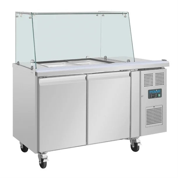 Polar U-Series GN Saladette Counter with Square Sneeze Guard 2 Door - UA017-A