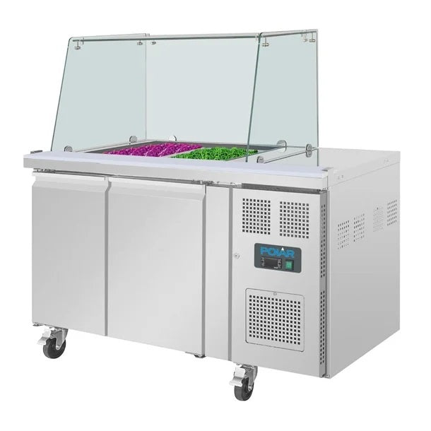 Polar U-Series GN Saladette Counter with Square Sneeze Guard 2 Door - UA017-A