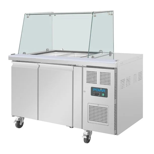 Polar U-Series GN Saladette Counter with Square Sneeze Guard 2 Door - UA017-A