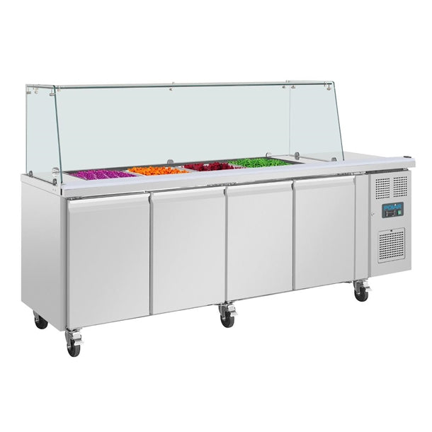 Polar U-Series GN Saladette Counter with Square Sneeze Guard 4 Door - UA019-A