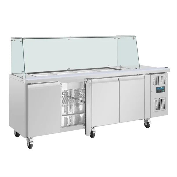 Polar U-Series GN Saladette Counter with Square Sneeze Guard 4 Door - UA019-A