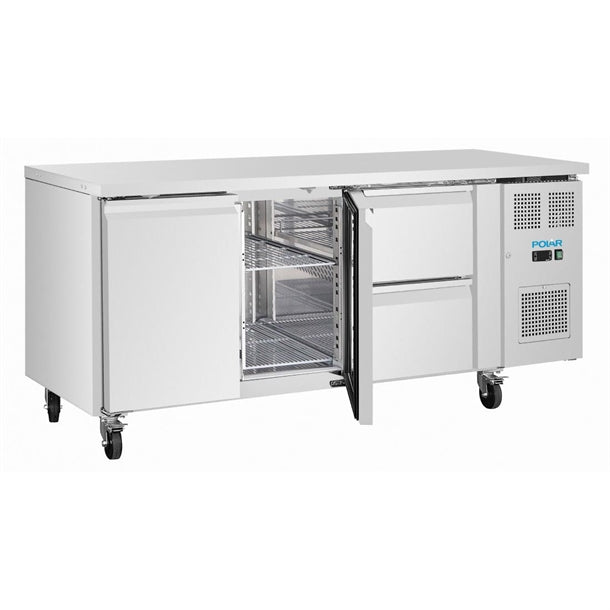 Polar U-Series Two Door & Two Drawer Counter Fridge 242Ltr - UA109-A