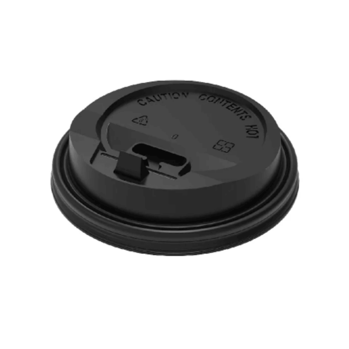 PakMax BLACK 90mm PS Plastic Coffee Cup Sip Through Lid - PSSL-90BK-LID